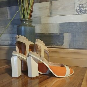 Suede and leather heeled sandals